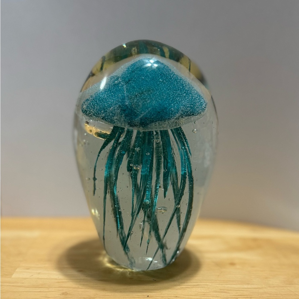 Pottery Barn Teal Jellyfish Glass Art